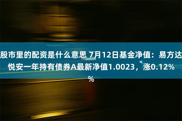 股市里的配资是什么意思 7月12日基金净值：易方达悦安一年持有债券A最新净值1.0023，涨0.12%